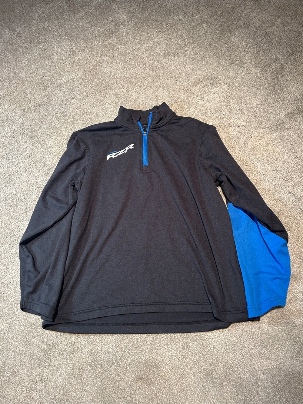 Kids Long Sleeve Half-Zip Performance Top - Black & Blue